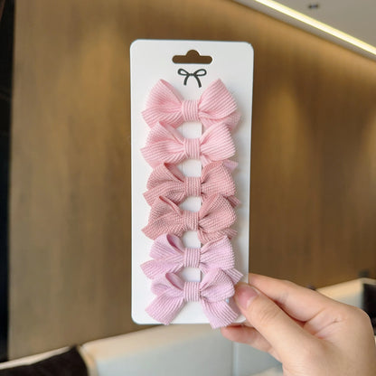 6/10pc Kids Solid Color Ribbon Bow Hair Clips