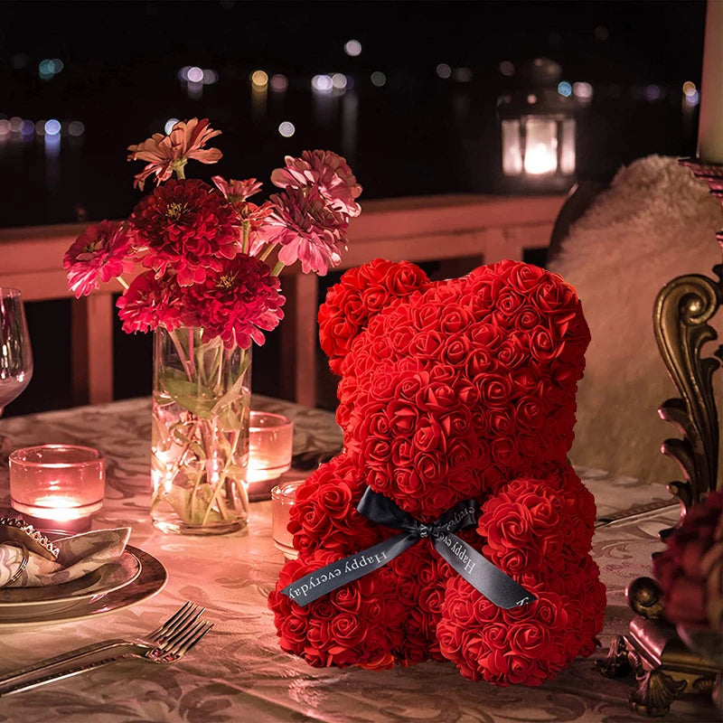 Boîte et lumière fleur artificielle ours en peluche cadeaux de Saint-Valentin