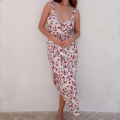 Women's Off Shoulder Floral Printed Ruffle Maxi Dresses