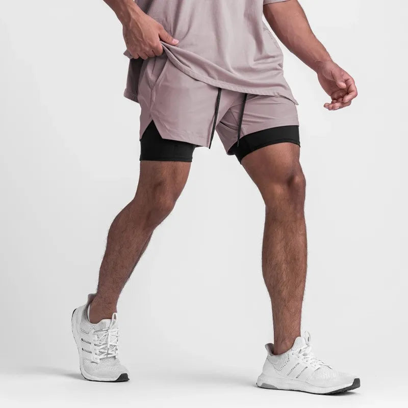 Sommerliche, schnell trocknende doppellagige Gym-Shorts für Herren