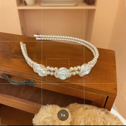 Bandeau à cheveux rond chic fait main pour femme, orné de perles 
