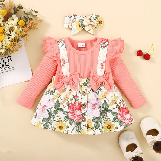 Kid's Long Sleeve Cute Floral Princess Formal Dresses