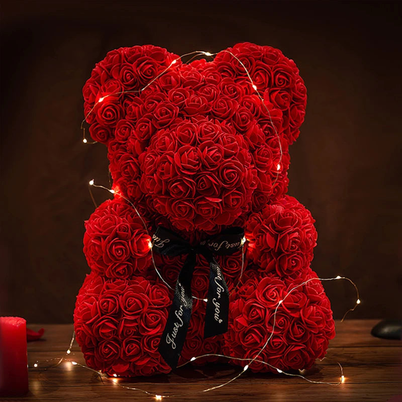 Boîte et lumière fleur artificielle ours en peluche cadeaux de Saint-Valentin