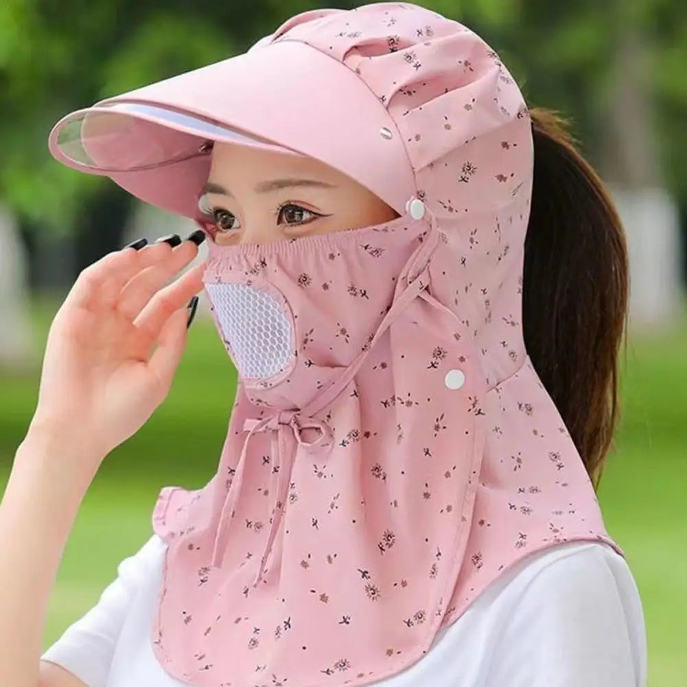 Women Flower Printed UV Protect Face Neck Cover Sun Hat