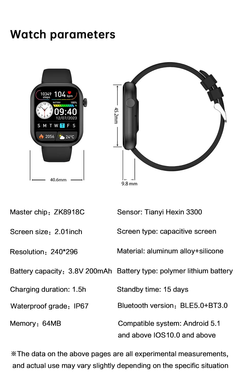 Men's Waterproof Touch Screen Bluetooth call Heart Watches
