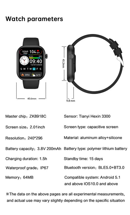 Men's Waterproof Touch Screen Bluetooth call Heart Watches