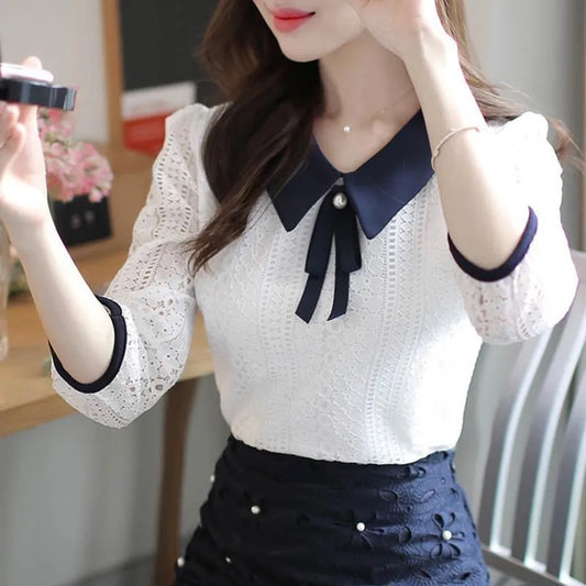 Women's Peter Pan Collar Half Sleeve Lace Tops