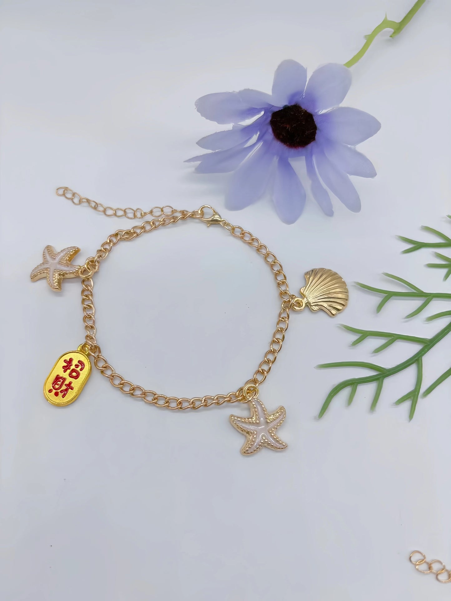 Bracelet de cheville unisexe rétro à deux paillettes pour l'été