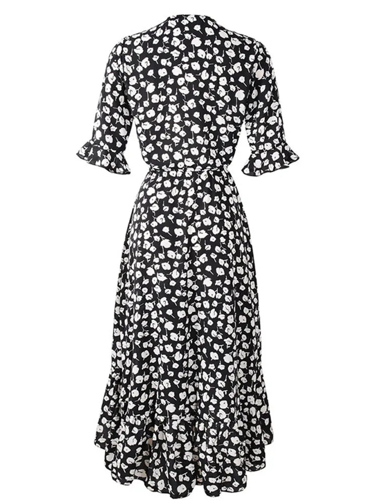 Boho Floral Ruffle Midi Maxi Dress