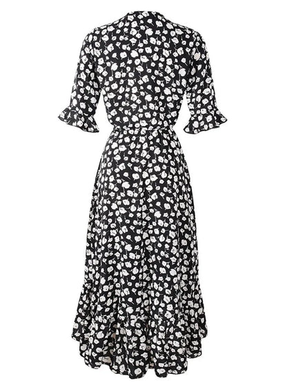 Boho Floral Ruffle Midi Maxi Dress