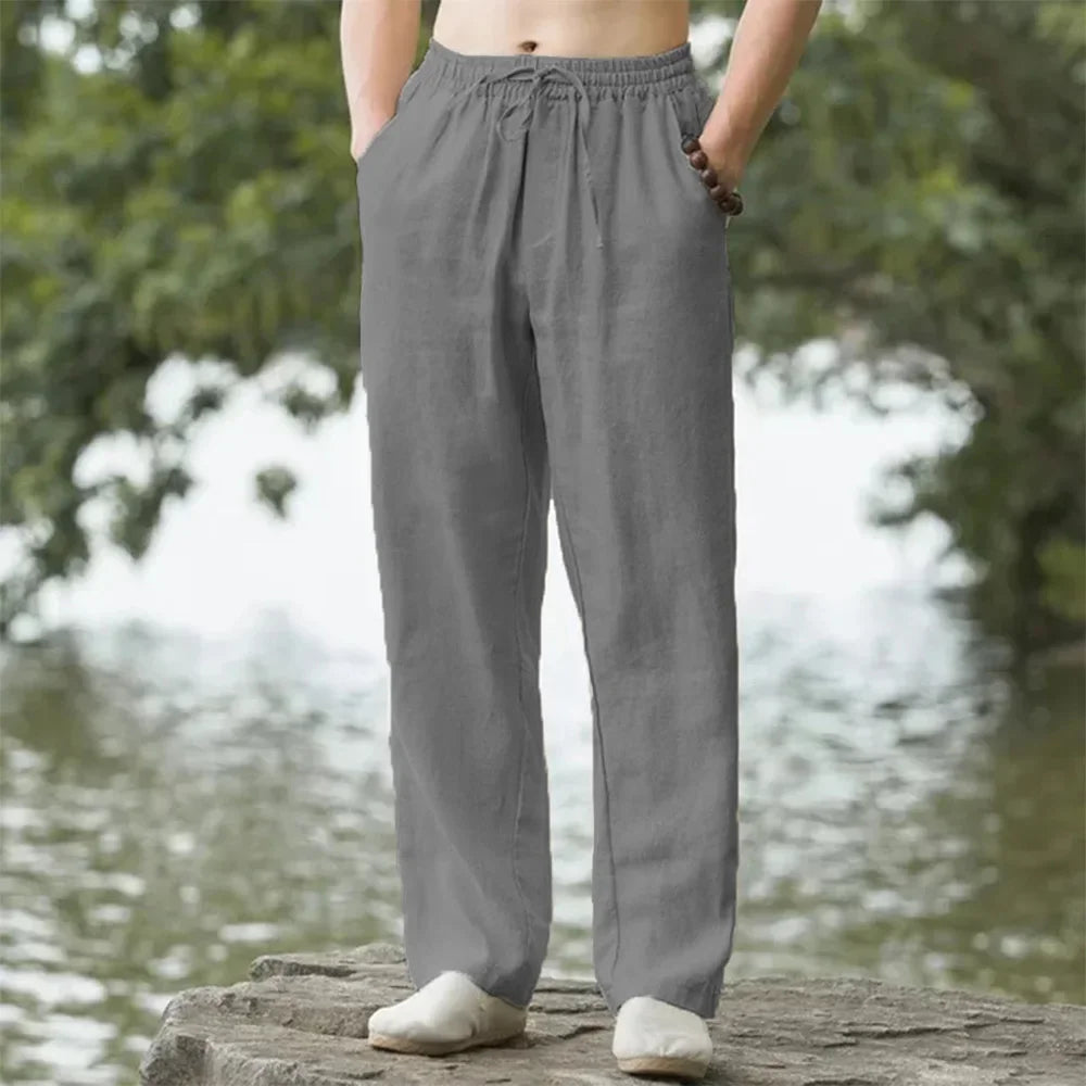 Men's Cotton Linen Wide Led Baggy Trouser Pants