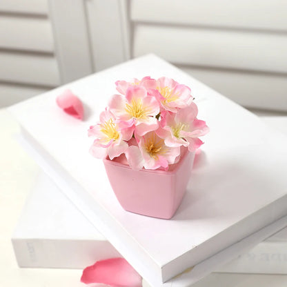 5PCS, Mini Pink Artificial Flower Potted Plant, Indoor Desktop Shelf Decoration