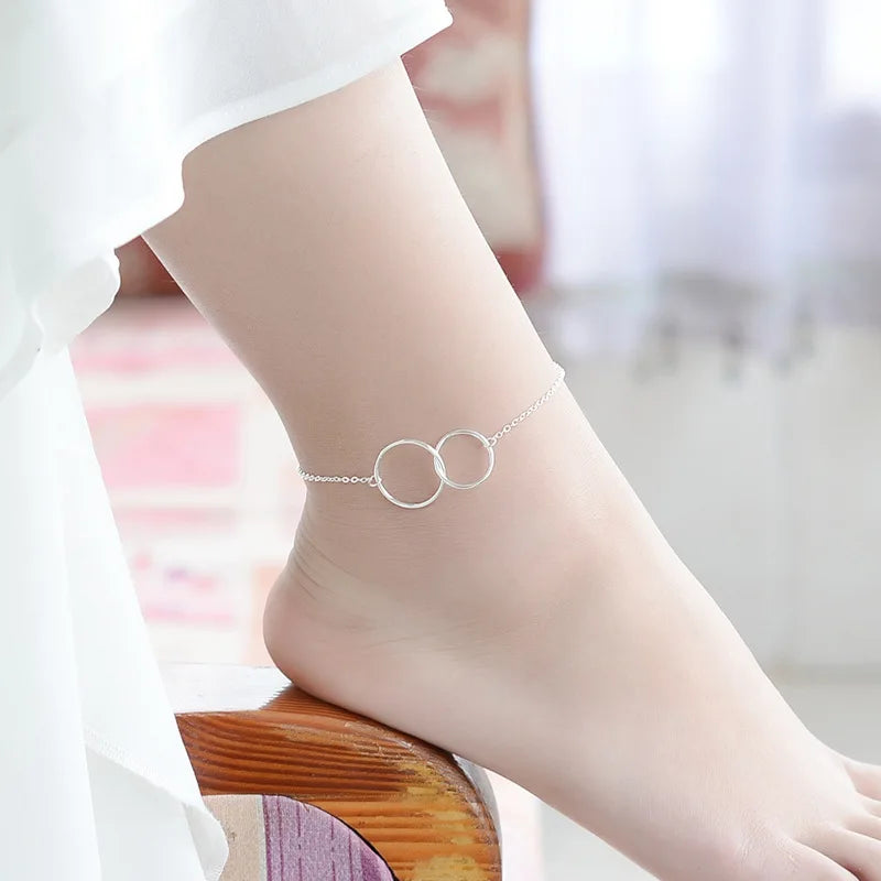 Sterling Silver Color Single Layers Anklet