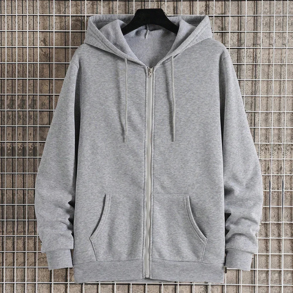 Unisex Solid Color Fleece Zip-Up Hoodie