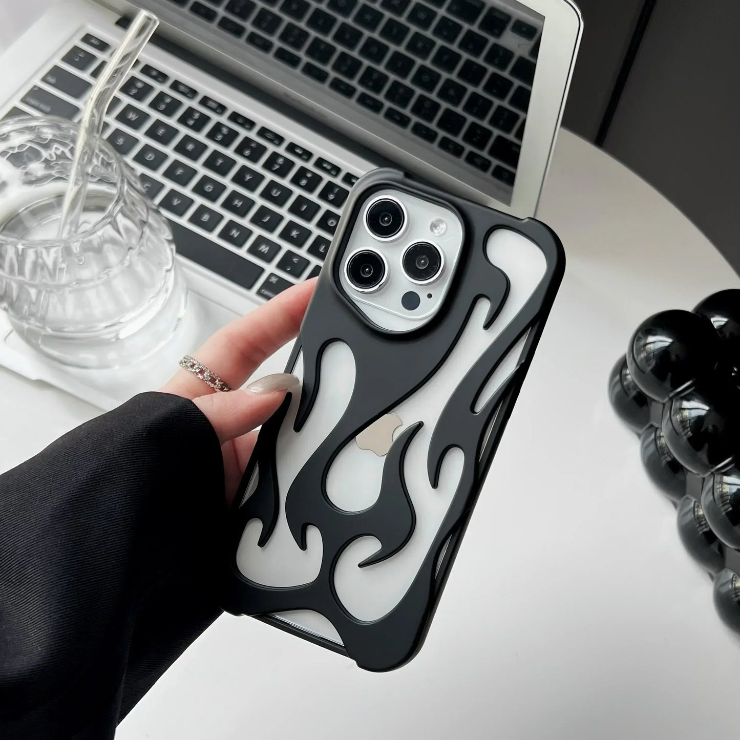 Matte 3D Hollow Flame Phone Case For iPhone
