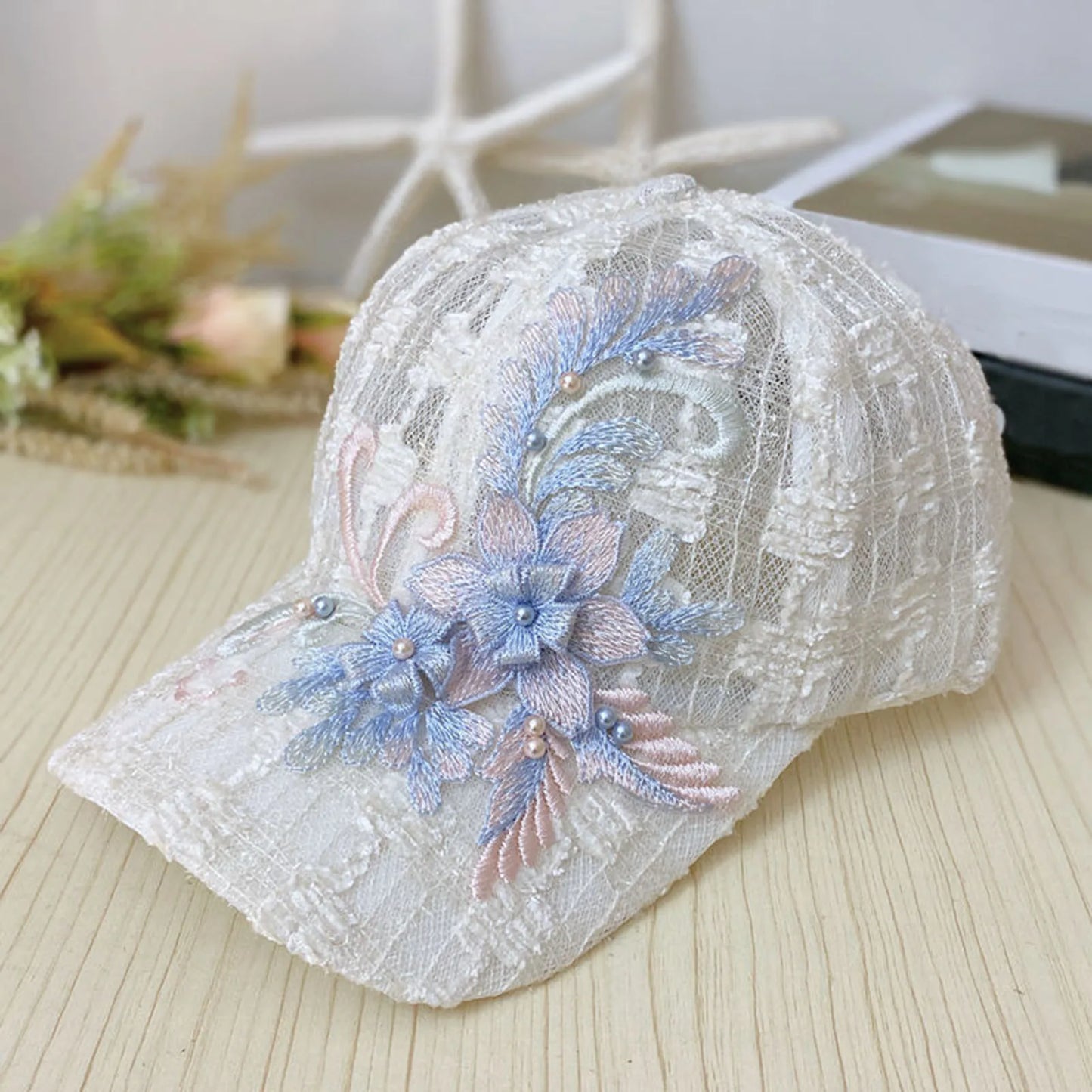 Embroidered Floral Mesh SunScreen Baseball Cap