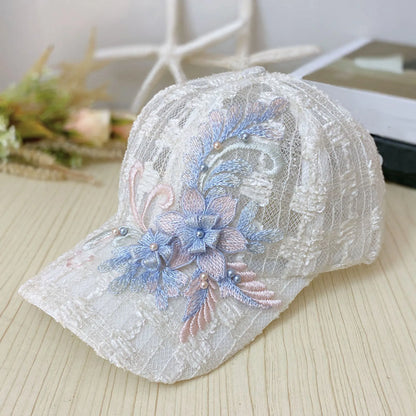 Embroidered Floral Mesh SunScreen Baseball Cap