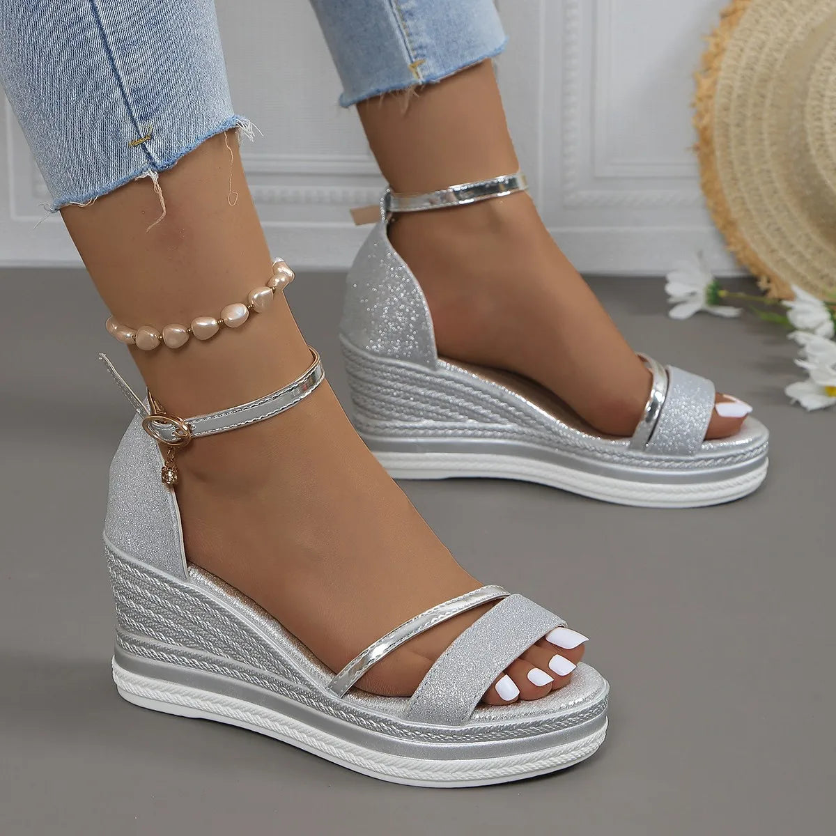 Golden Platform Wedge Sandals