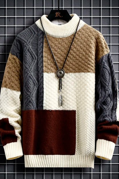 Patchwork O Neck Casual Sweaters for Man