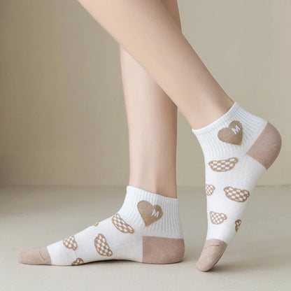 Women's Cute Bear & Hearts Print Ankle Socks