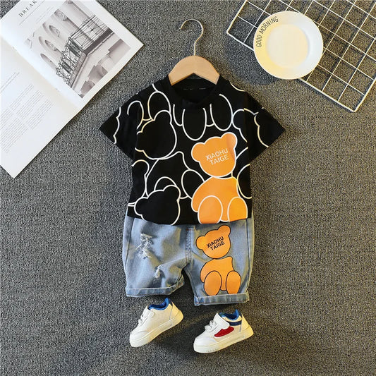 Ensemble t-shirt et short en jean à imprimé dessin animé pour bébé garçon