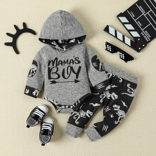 Zweiteiliges Set mit bedrucktem Langarm-Hoodie für Babys