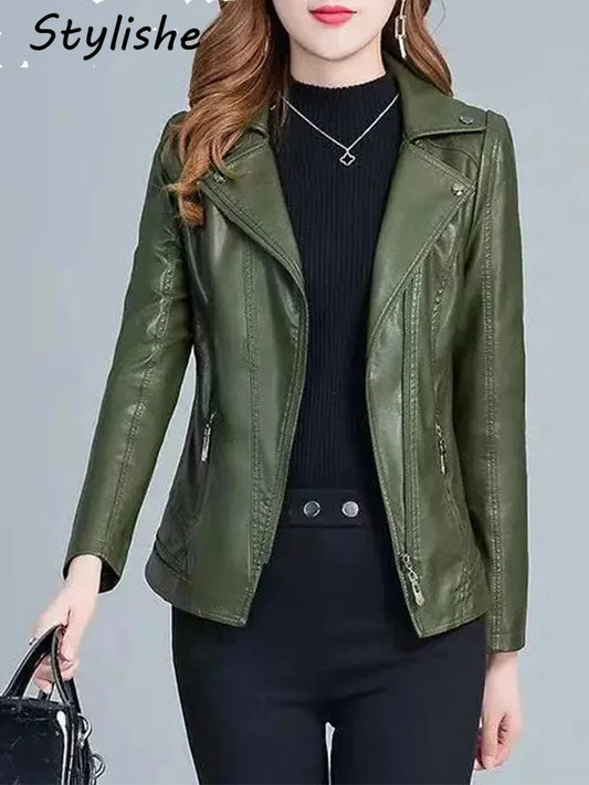 Slim Fit Green Faux Leather Jacket