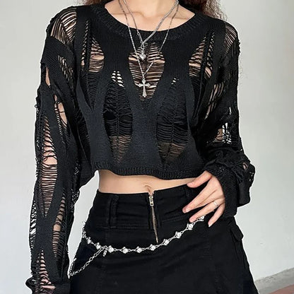 Hollow Out Batwing Sleeve Knitted Loose Top