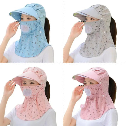 Women Flower Printed UV Protect Face Neck Cover Sun Hat