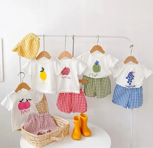 Baby Girl's Short Sleeve Pullover Fruit Print Set