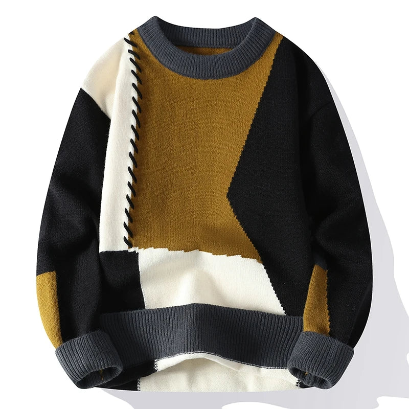 Patchwork O Neck Casual Sweaters for Man