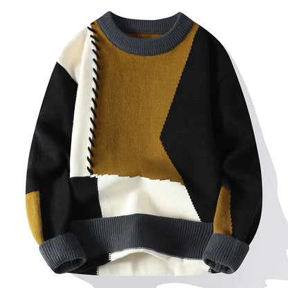 Patchwork O Neck Casual Sweaters for Man