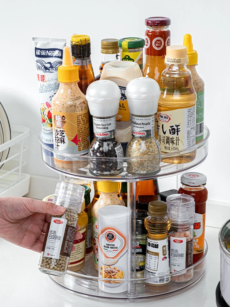 360° Rotating Transparent Kitchen Organizer Storage Rack