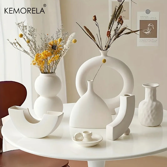 Ceramic Vase Circular Hollow Donuts Flower Pot