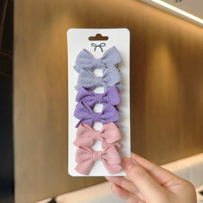 6/10pc Kids Solid Color Ribbon Bow Hair Clips