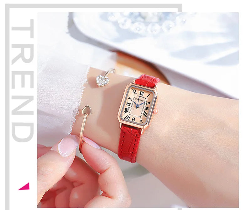 Women's Retro Digital Dial Square Leather Strap Watches