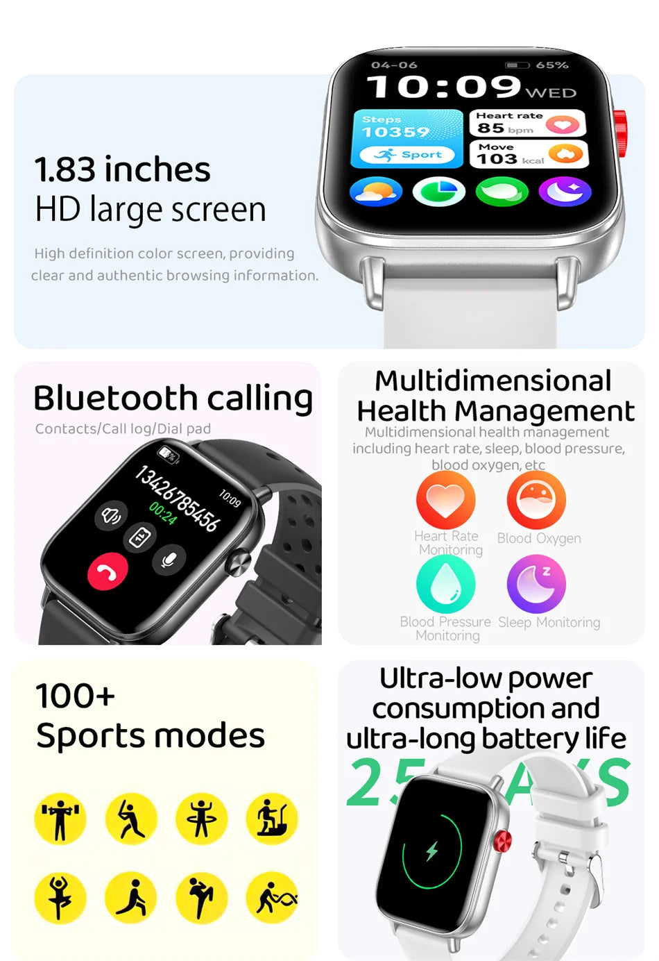 Unisex HD Touch Screen Sports Fitness Tracker Bluetooth Call Smartwatches