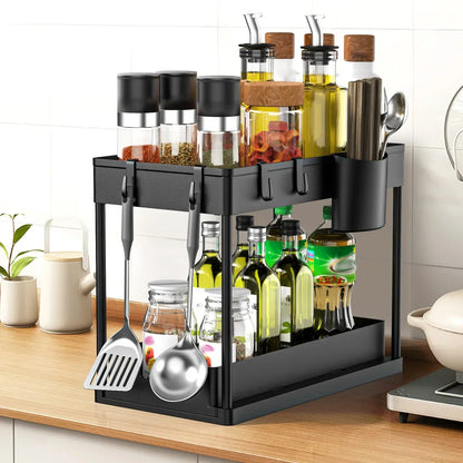 Pull-Out Double-Layer Spice Jar Storage Organizer