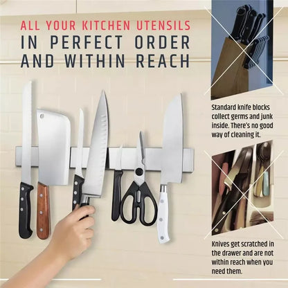 Wall-Mounted Stainless Steel Knife Holder Organizer Rack