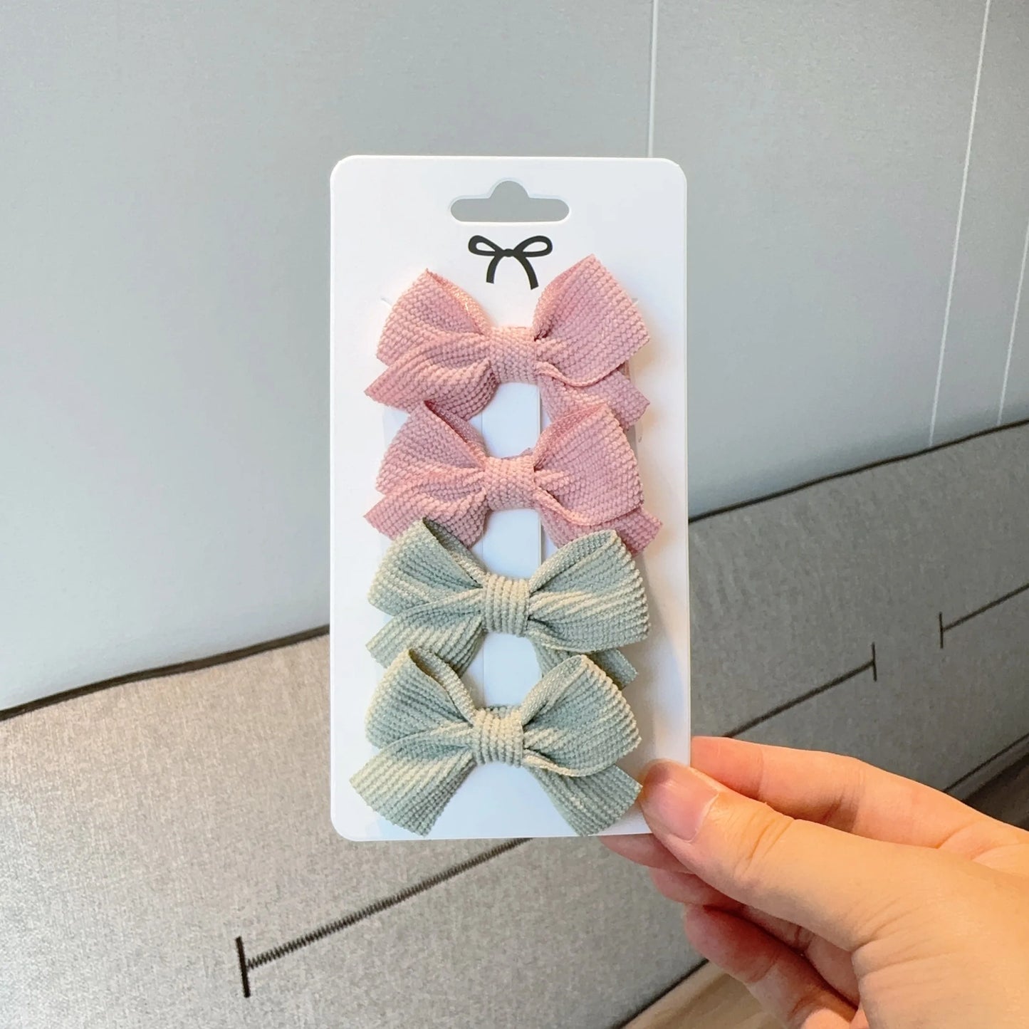 6/10pc Kids Solid Color Ribbon Bow Hair Clips