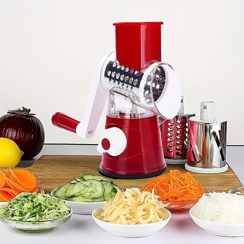 Multifunctional Hand Crank Drum Vegetable Slicer with Interchangeable Blades
