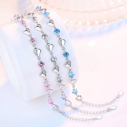 Bracelet rétro en argent sterling 925 en forme de cœur pour femme