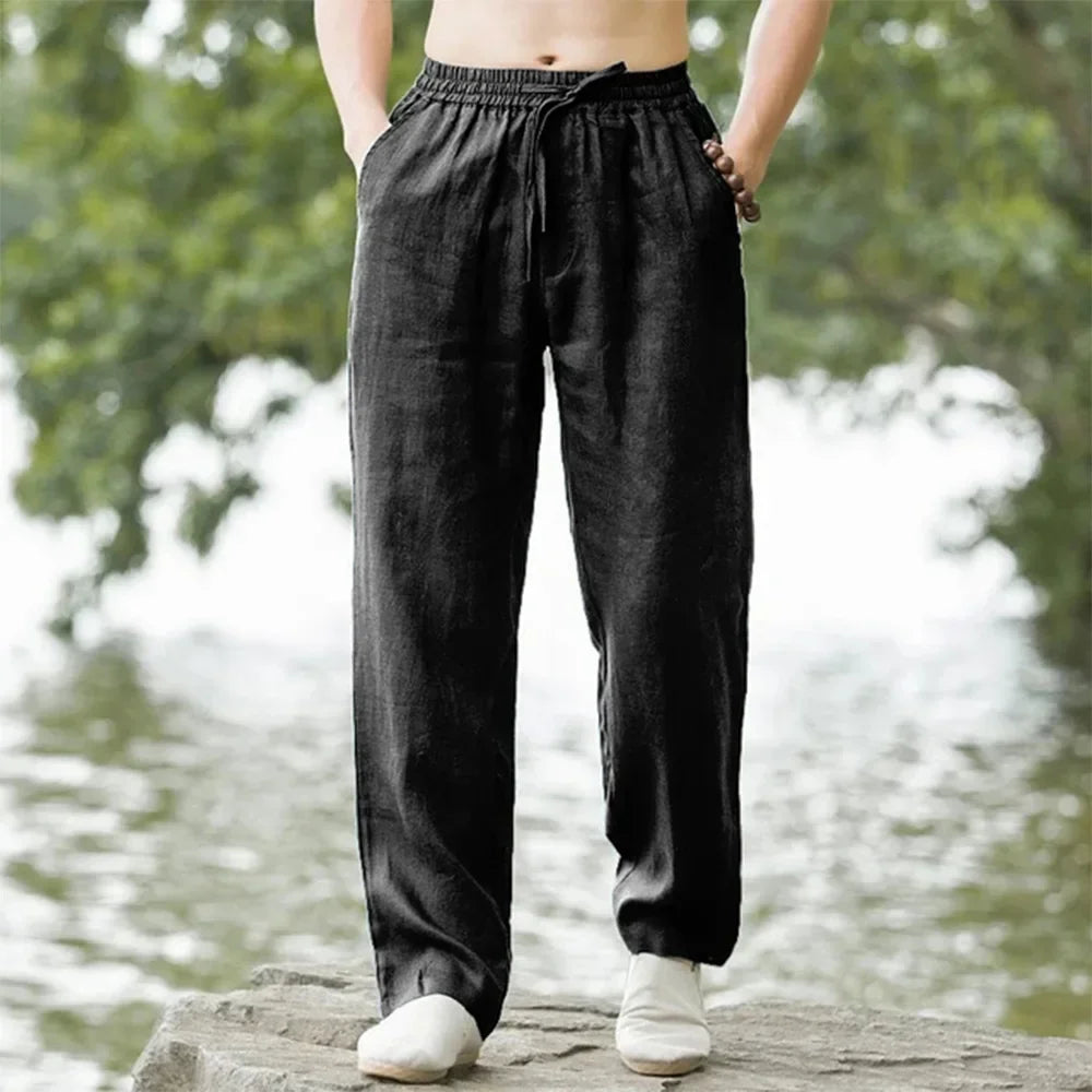 Men's Cotton Linen Wide Led Baggy Trouser Pants