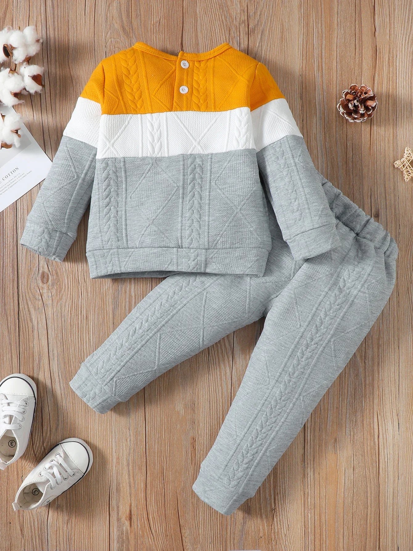 2PCS Kids Boy Clothes Set Long Sleeves Color Block Hoodies+Pants