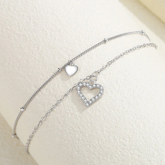 925 Sterling Silver Love Heart Anklets For Women