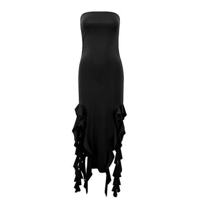 Women's Sexy Sleeveless Lace Jellyfish Chest Wrapping Tassel Dresses