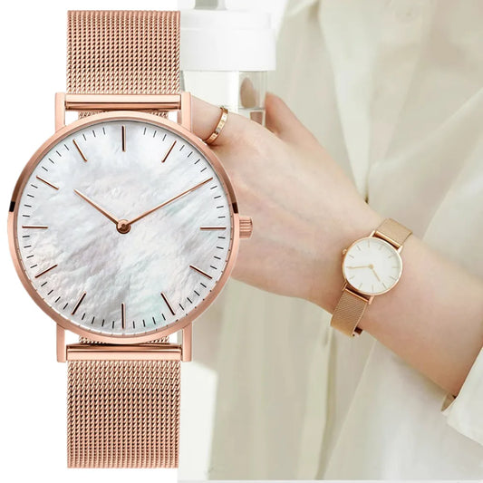 Women's Stainless Steel Dial & Leather Bracelet Quartz Watch