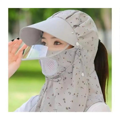 Women Flower Printed UV Protect Face Neck Cover Sun Hat