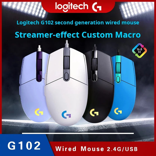 Souris de jeu filaire G102 8000 DPI Effet optique arc-en-ciel Écran pour souris PC/Mac