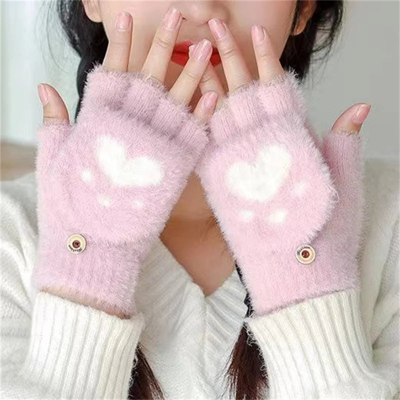 Women’s Warm Fingerless Cat Gloves